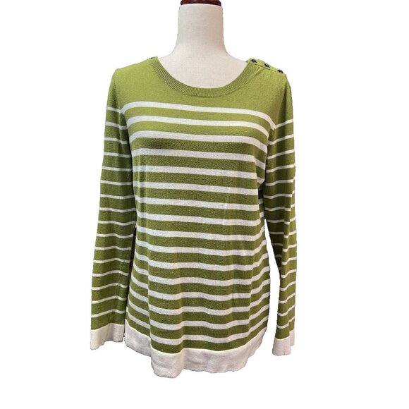 Banana Republic Womens Striped Sweater~Size L~Olive/Ivory Tunic Top ~ L7 04 - Picture 2 of 11